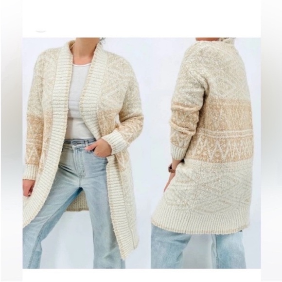 Joie Cardigan Intarsia Sweater NWTI ivory brown size Medium - Picture 3 of 9